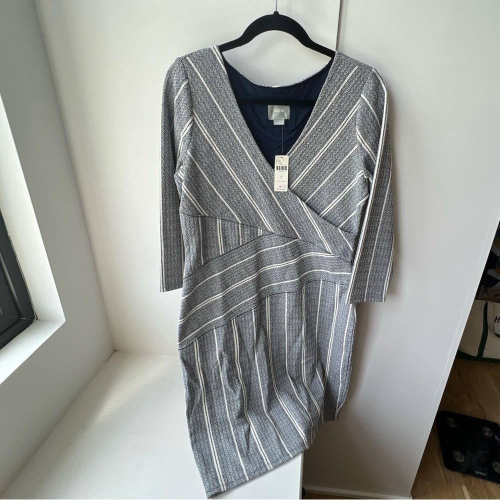 Maeve anthro body con dress | navy and white | size l